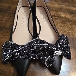 Jack Rogers Black Sequin Bow Flats